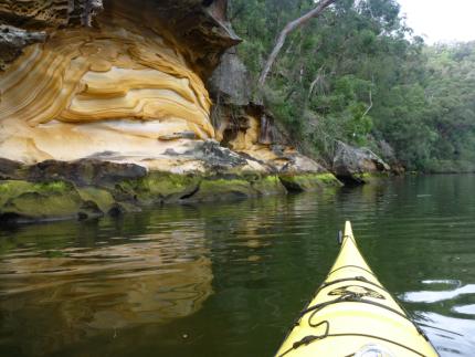 Kayaking past interesting rock formations, Berowra Waters