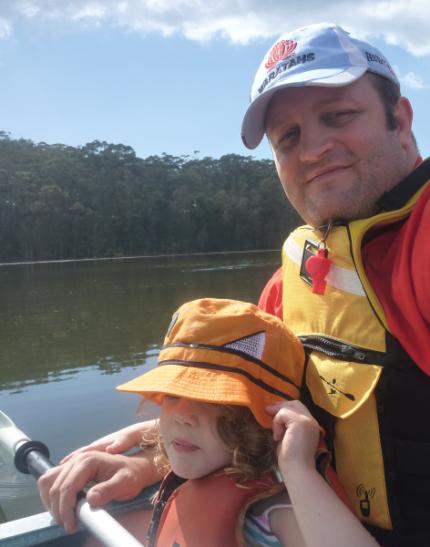 Grace and Daddy, now paddling solo