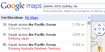 Gmaps - kayak across the Pacific Ocean thanks