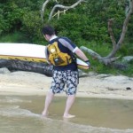 Team Fat Paddler comparing ugly shorts on the beach....