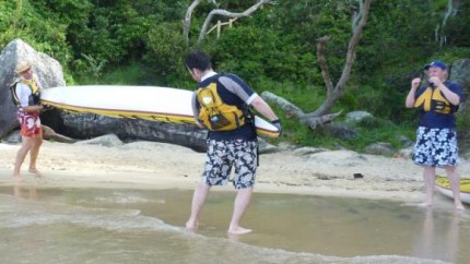 Team Fat Paddler comparing ugly shorts on the beach....