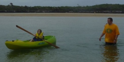And she's off.... but not far from Daddy's reach