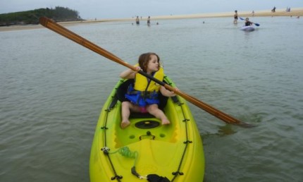 Gracie, aged 3.5, working the Greenland paddle