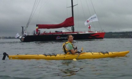 Alan trying to race a maxi. Neither seem to have a sail.