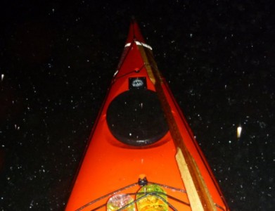 Driving rain pelting the kayak