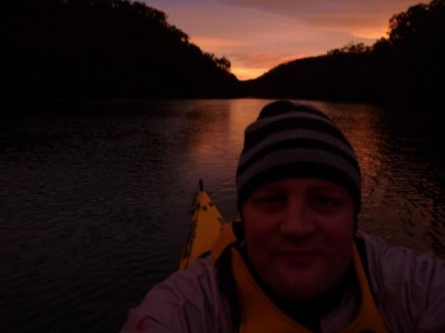 Extending the paddles away from the Harbour. Berowra Waters dawn.