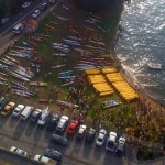 The view of the paddlers from the Blues Point Tower