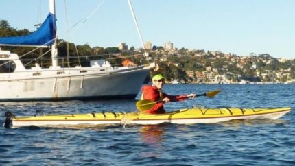 Mark traded in his usual Sit On Top for a sea kayak. Not sure about the lime visor though?
