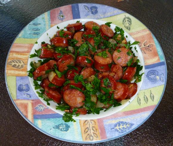 Sliced chorizo sauteed in olive oil with onion and garlic, then tossed with fresh continental parsley