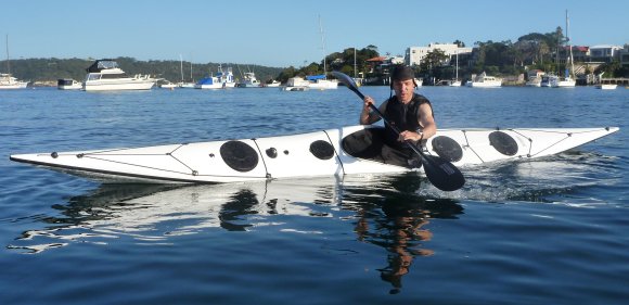 Andre in his new sea kayak design, the Hybrid 550