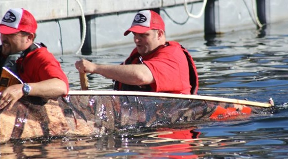 Team Fat Paddler putting in big strokes. Look how low the rear of the boat is.