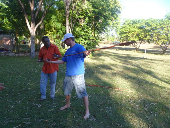Nat tries his hand with a traditional spear - Northern Territory Australia
