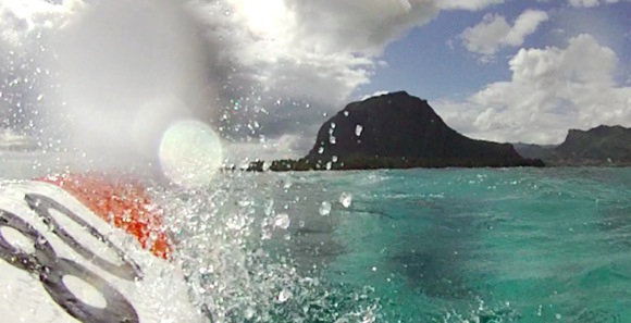 Finally into the Le Morne pass and in shallower water. Still plenty rough though.