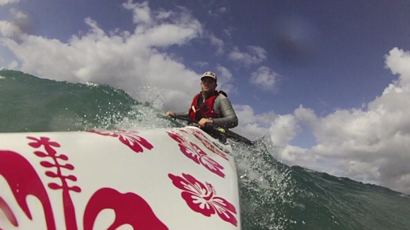 Looking calm as I drop onto a huge wave coming into North Curl Curl. I fell off it though.