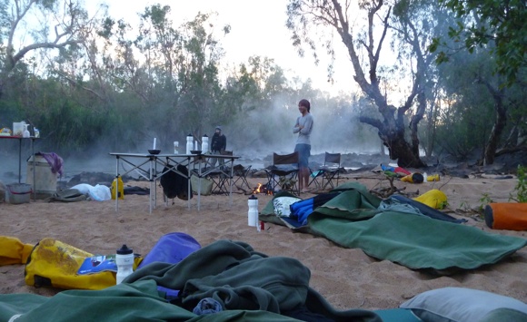 Early morning on day 2 - coffee and a cooked breakfast at camp