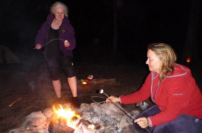 Meg and Tan working their way through the marshmallow supplies