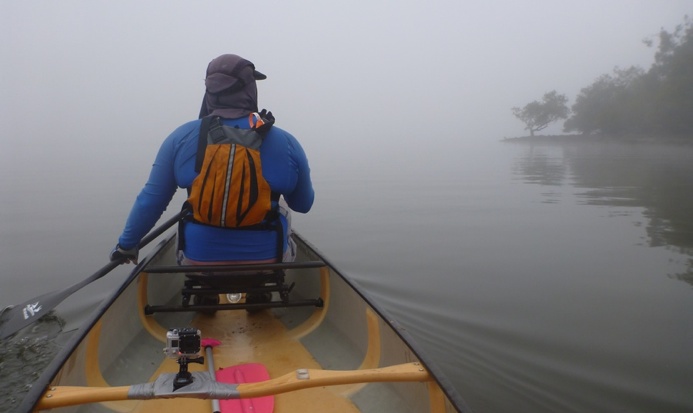 TFP member Ben paddling through the Berowra fog