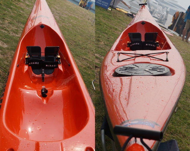 The cockpit utilises the same three-point footplate set-up as Stellar surfskis, plus a centre mount handle for ease of remounting