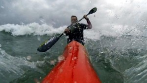 Rockin the Hayden Fat Boy in stormy wind chop and surf