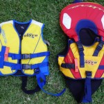 PFDs for kids (from left): For a 4 year old, and for a 2 year old
